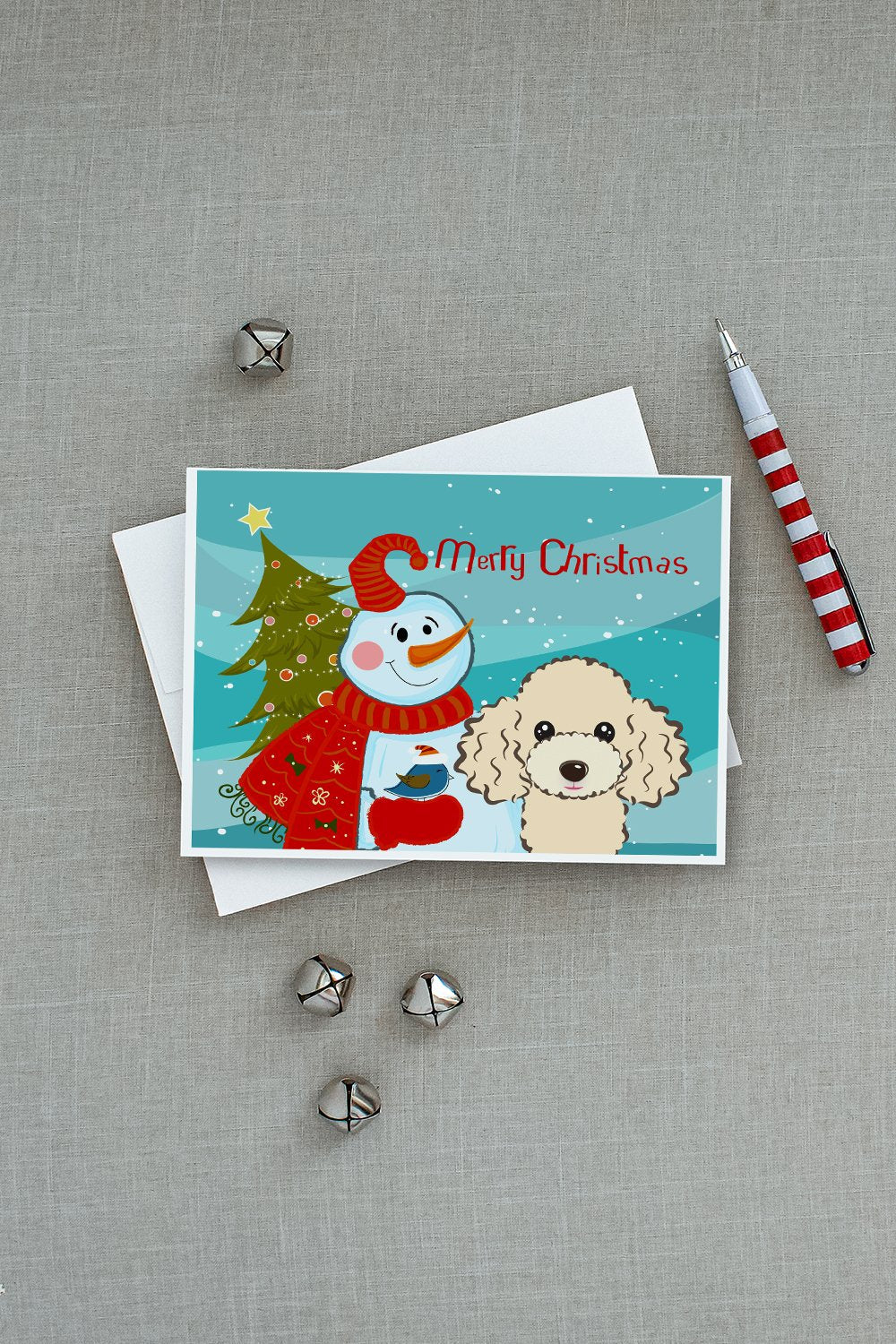 Snowman with Buff Poodle Greeting Cards Pack of 8 Blank Cards with Envelopes Whimsical A7 Size 5x7
