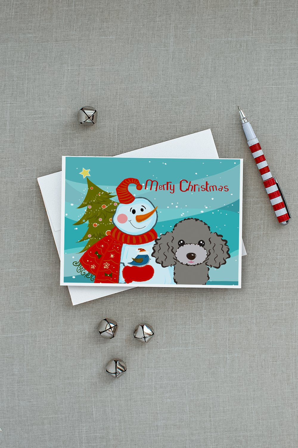 Snowman with Silver Gray Poodle Greeting Cards Pack of 8 Blank Cards with Envelopes Whimsical A7 Size 5x7