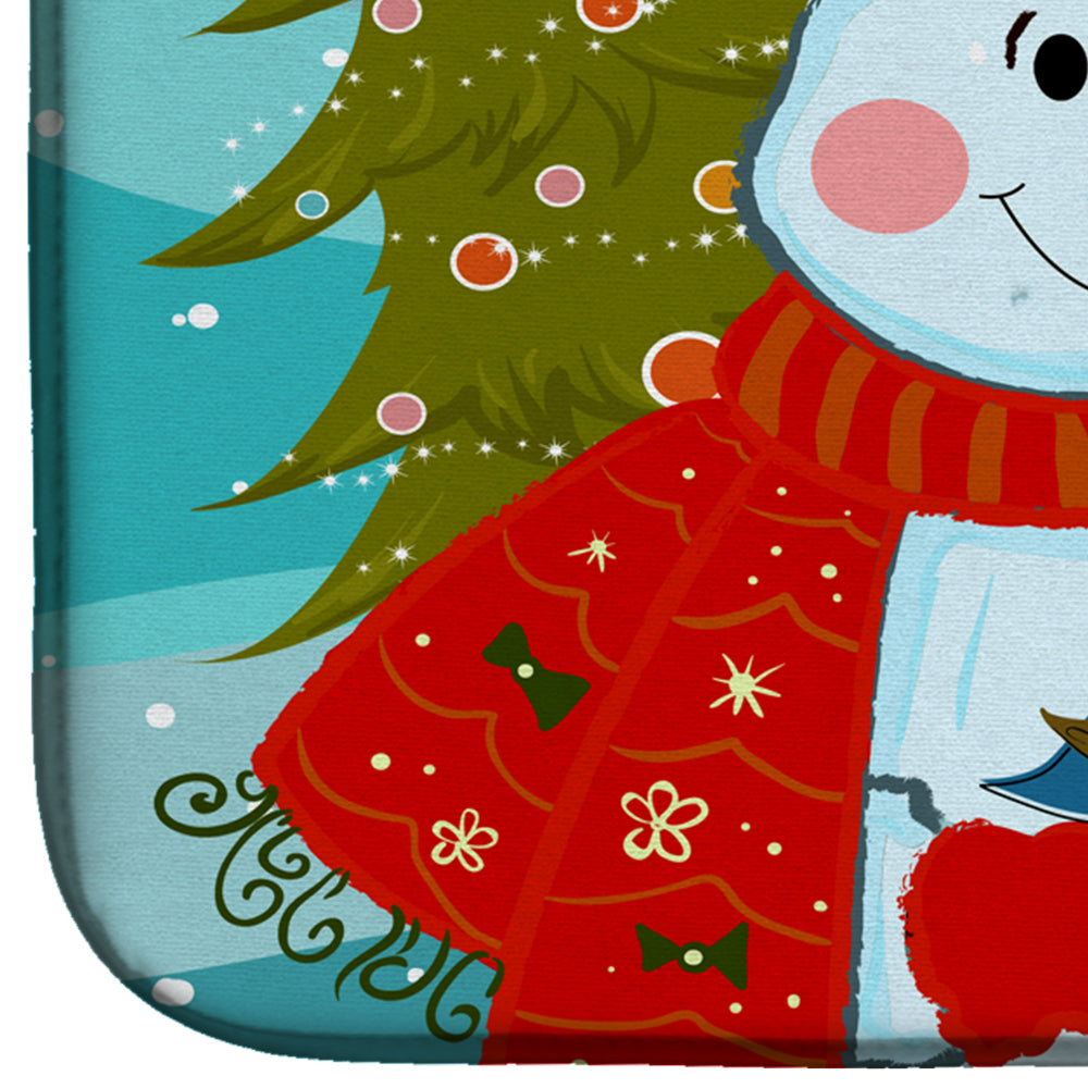 Snowman with Jack Russell Terrier Dish Drying Mat Absorbent Dish Drying Mat Pad for Kitchen Counter Dish Drainer Mat for Countertop, 14 x 21", Multicolor