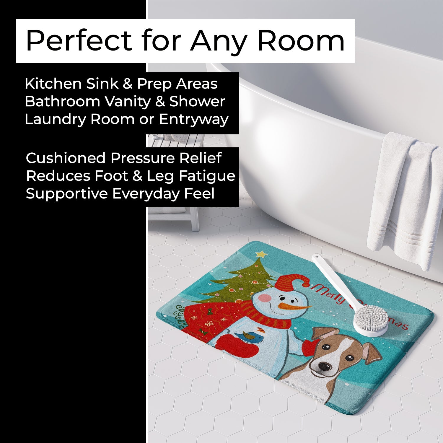 Snowman with Jack Russell Terrier Memory Foam Kitchen Mat Machine Washable Anti-Fatigue Cushion Comfort Bath or Kitchen Rug