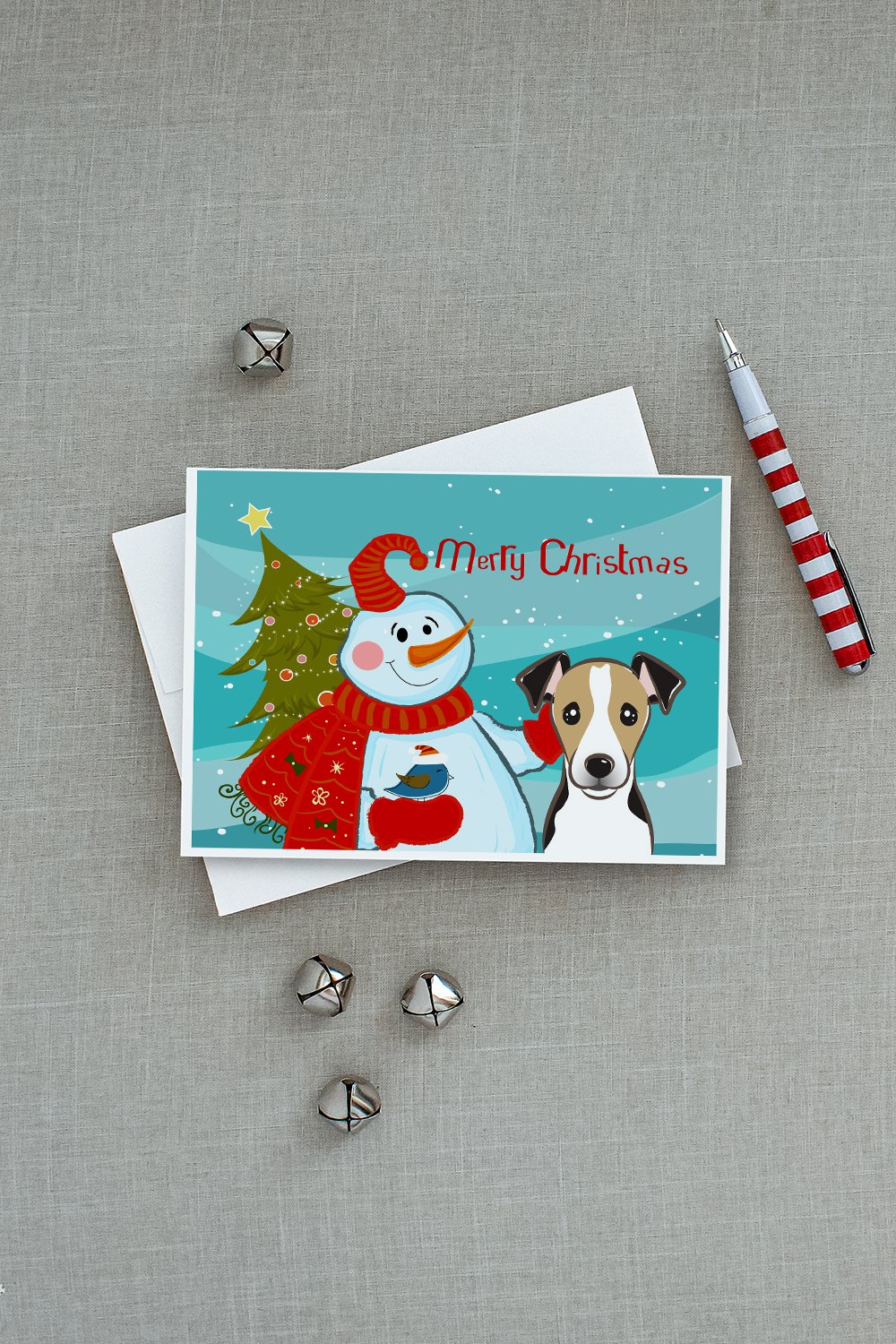 Snowman with Jack Russell Terrier Greeting Cards Pack of 8 Blank Cards with Envelopes Whimsical A7 Size 5x7
