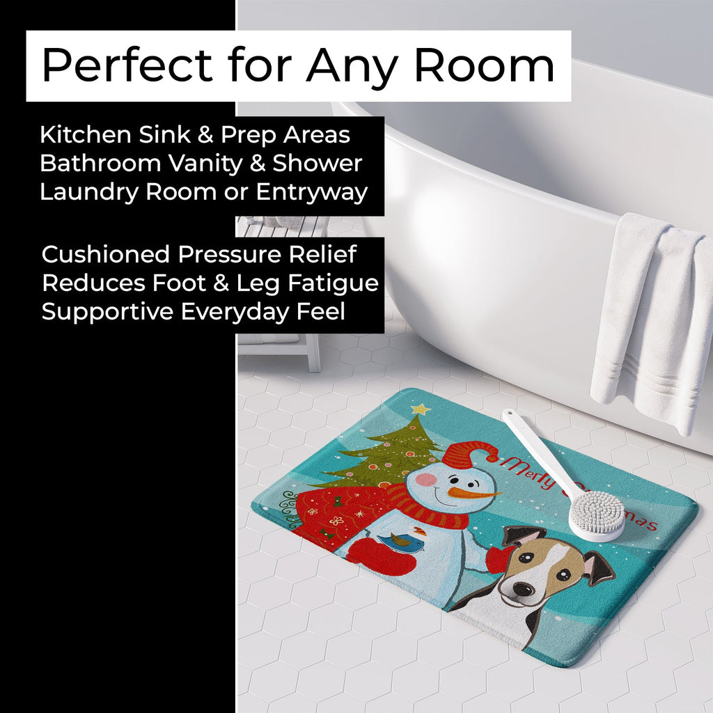 Snowman with Jack Russell Terrier Memory Foam Kitchen Mat Machine Washable Anti-Fatigue Cushion Comfort Bath or Kitchen Rug