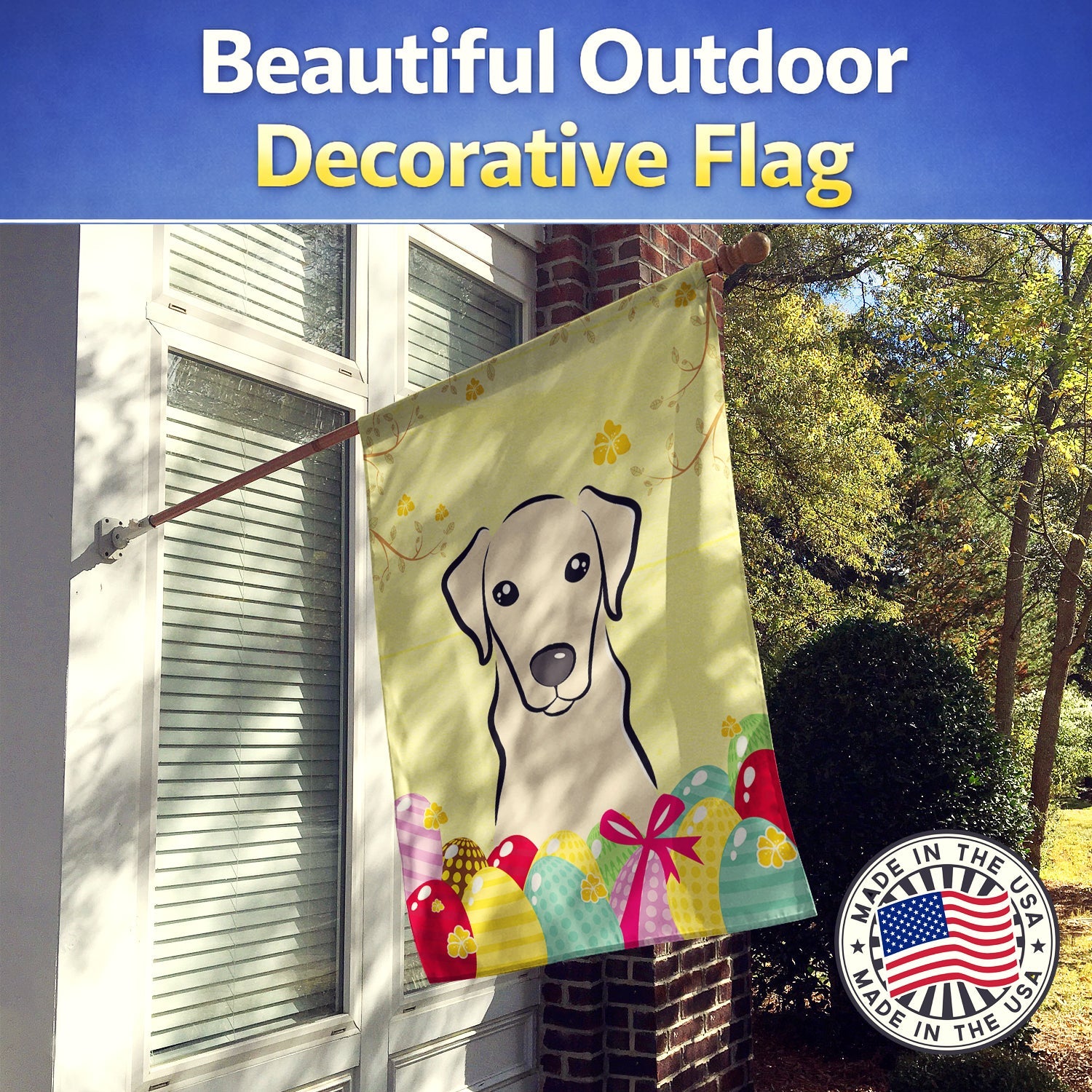 Yellow Labrador Easter Egg Hunt House Flag 28x40 Porch Sleeve Pole Decorative Outside Yard Banner Artwork Wall Hanging, Polyester