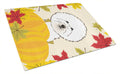Bichon Frise Thanksgiving Cutting Board Tempered Glass Kitchen Cutting Surface, Heat Resistant Chopping, Non-Slip Feet, Food Prep & Serving