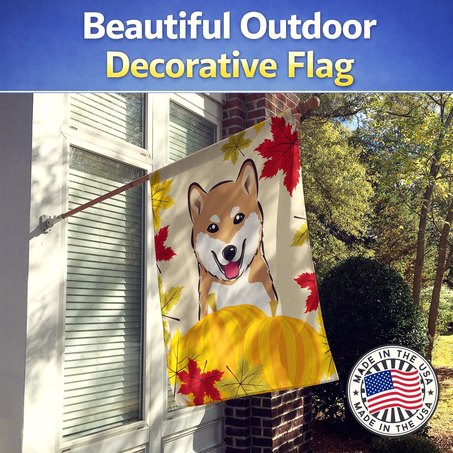 Shiba Inu Thanksgiving House Flag 28x40 Porch Sleeve Pole Decorative Outside Yard Banner Artwork Wall Hanging, Polyester