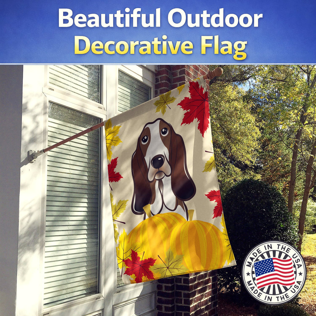 Basset Hound Thanksgiving House Flag 28x40 Porch Sleeve Pole Decorative Outside Yard Banner Artwork Wall Hanging, Polyester