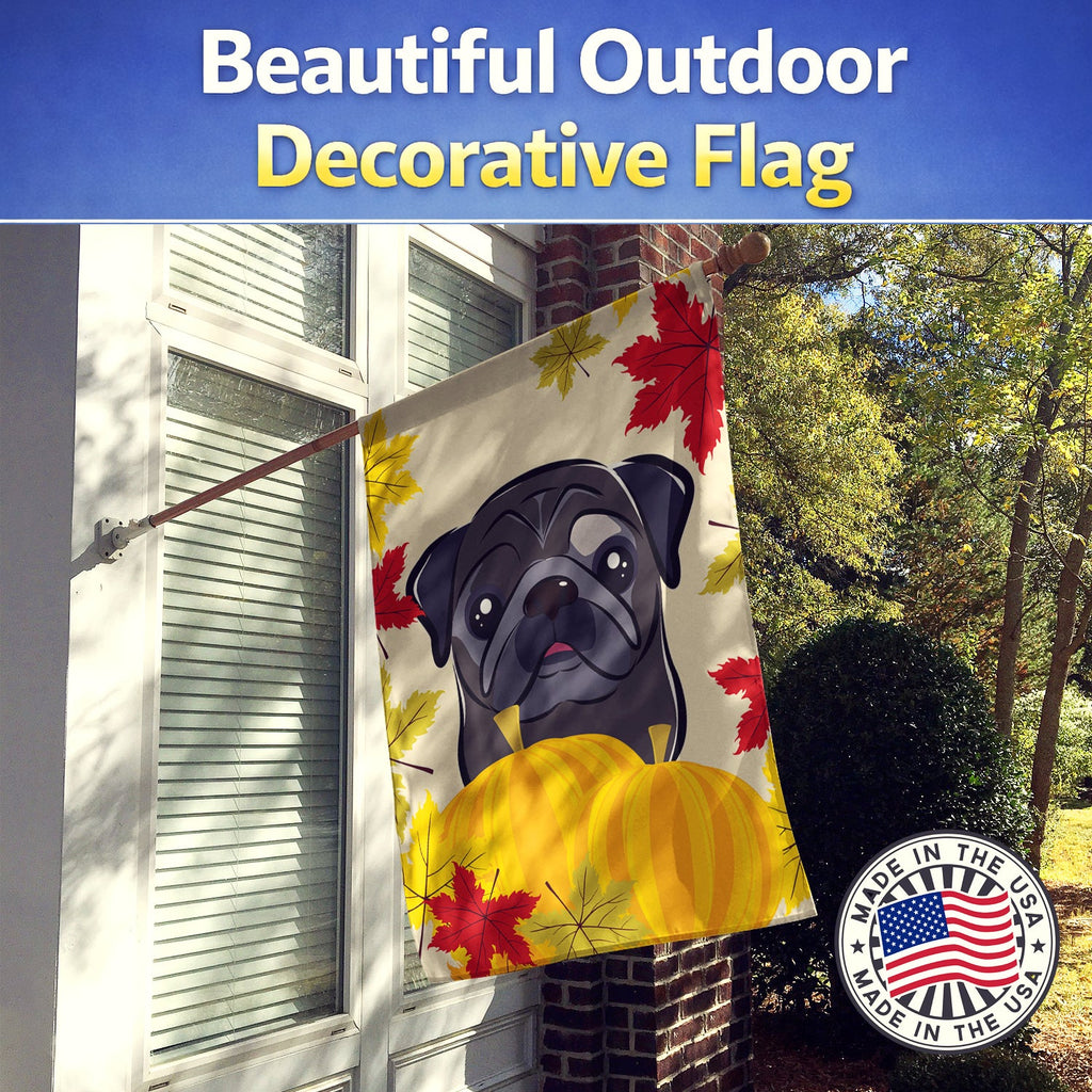 Black Pug Thanksgiving House Flag 28x40 Porch Sleeve Pole Decorative Outside Yard Banner Artwork Wall Hanging, Polyester