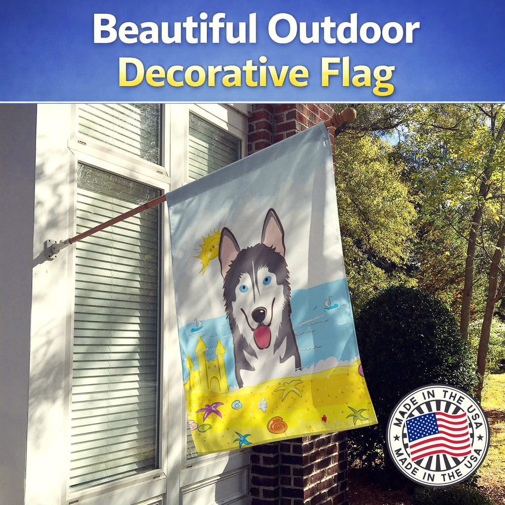 Alaskan Malamute Summer Beach House Flag 28x40 Porch Sleeve Pole Decorative Outside Yard Banner Artwork Wall Hanging, Polyester