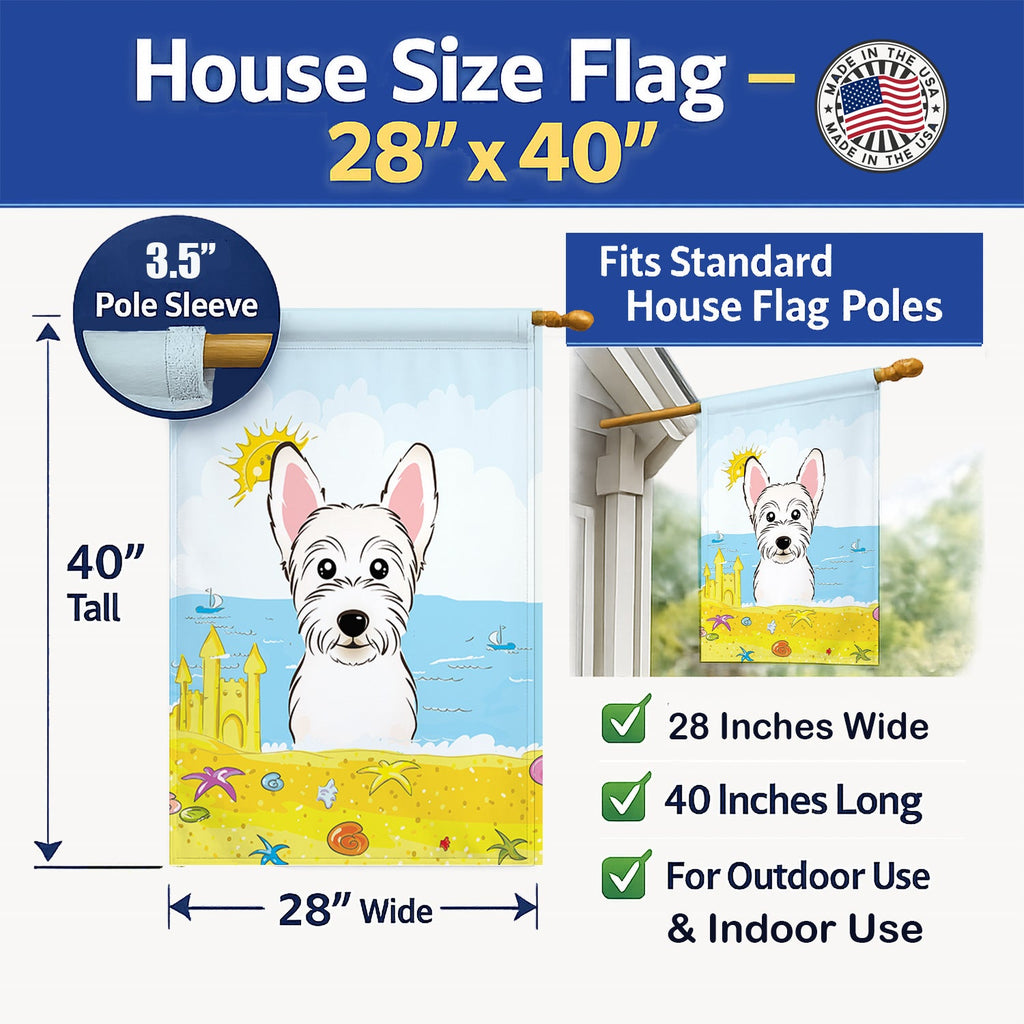 Westie Summer Beach House Flag 28x40 Porch Sleeve Pole Decorative Outside Yard Banner Artwork Wall Hanging, Polyester