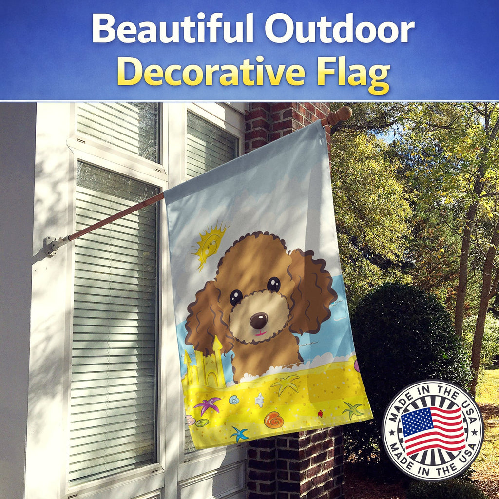 Chocolate Brown Poodle Summer Beach House Flag 28x40 Porch Sleeve Pole Decorative Outside Yard Banner Artwork Wall Hanging, Polyester