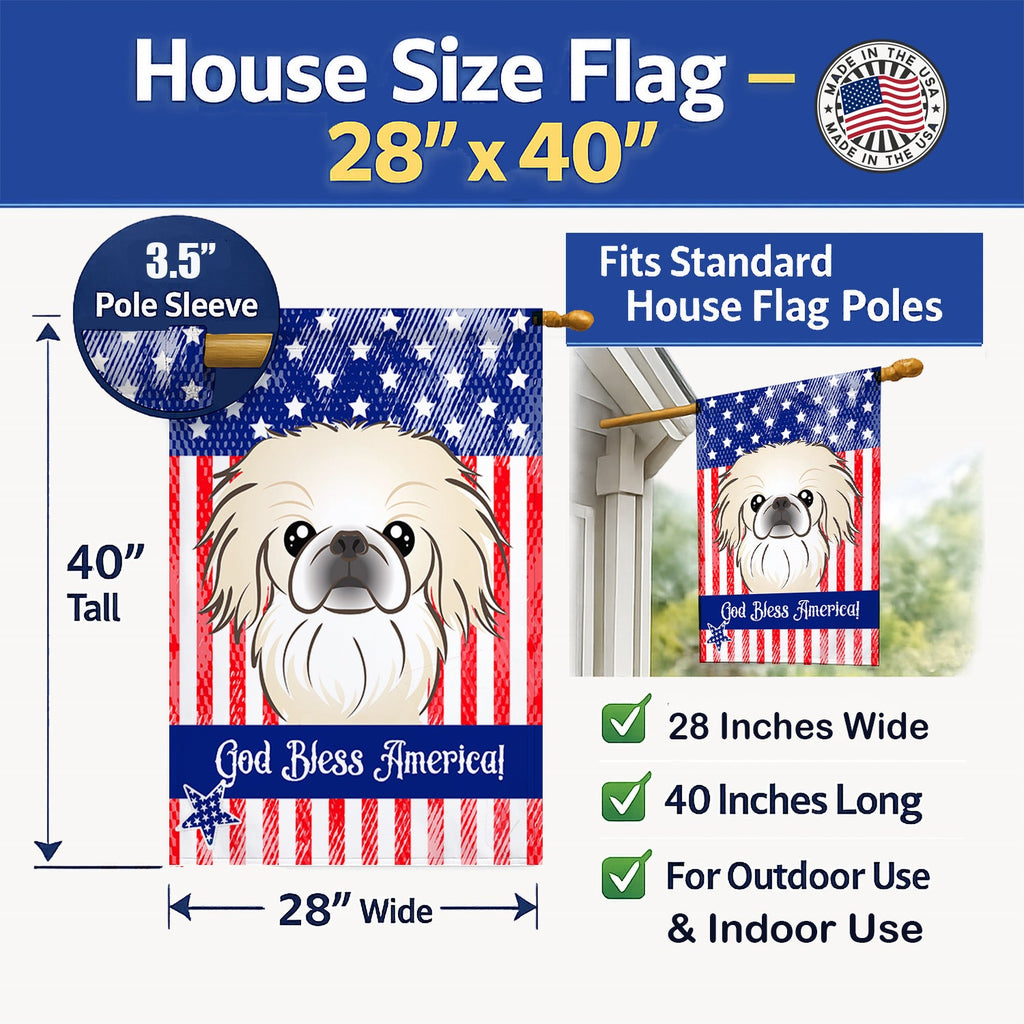 American Flag and Pekingese House Flag 28x40 Porch Sleeve Pole Decorative Outside Yard Banner Artwork Wall Hanging, Polyester