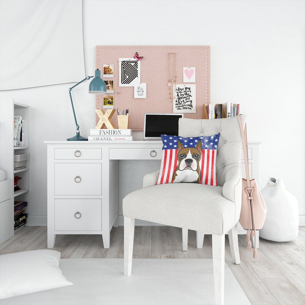 American Flag and Boxer Decorative Throw Pillow 14x14 Indoor Outdoor Accent Cushion, Fabric Cover with Insert for Sofa, Bed, Porch & Living Room