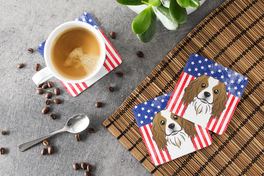 American Flag and Cavalier Spaniel Foam Coasters Set of 4 Cup Coasters for Indoor Outdoor, Tabletop Protection, Anti Slip, Mouse pad Material