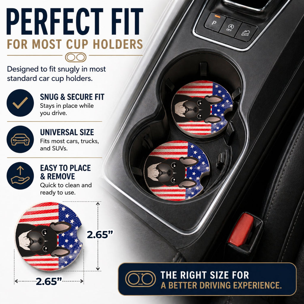 American Flag and French Bulldog Set of 2 Cup Holder Car Coasters Absorbent Round Sandstone Coasters Gifts for Men or Women, 2.5, Multicolor