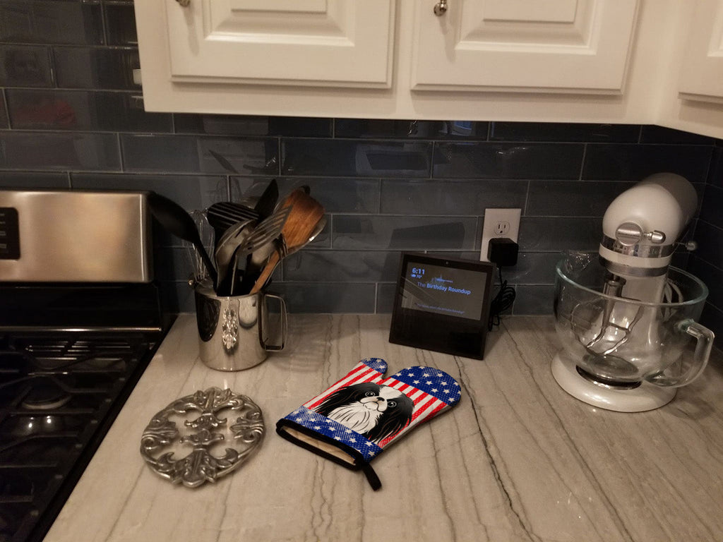 American Flag and Japanese Chin Oven Mitt Heat Resistant Thick Oven Mitt for Hot Pans and Oven, Kitchen Mitt Protect Hands, Cooking Baking Glove