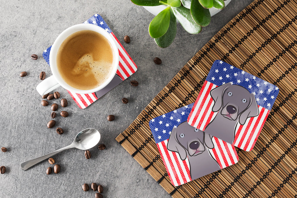 American Flag and Weimaraner Foam Coasters Set of 4 Cup Coasters for Indoor Outdoor, Tabletop Protection, Anti Slip, Mouse pad Material