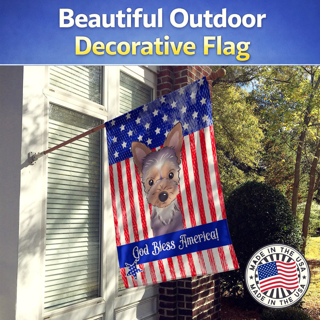 American Flag and Yorkie Puppy House Flag 28x40 Porch Sleeve Pole Decorative Outside Yard Banner Artwork Wall Hanging, Polyester