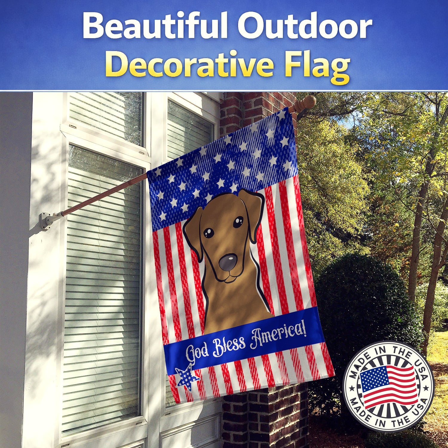 American Flag and Wirehaired Dachshund House Flag 28x40 Porch Sleeve Pole Decorative Outside Yard Banner Artwork Wall Hanging, Polyester