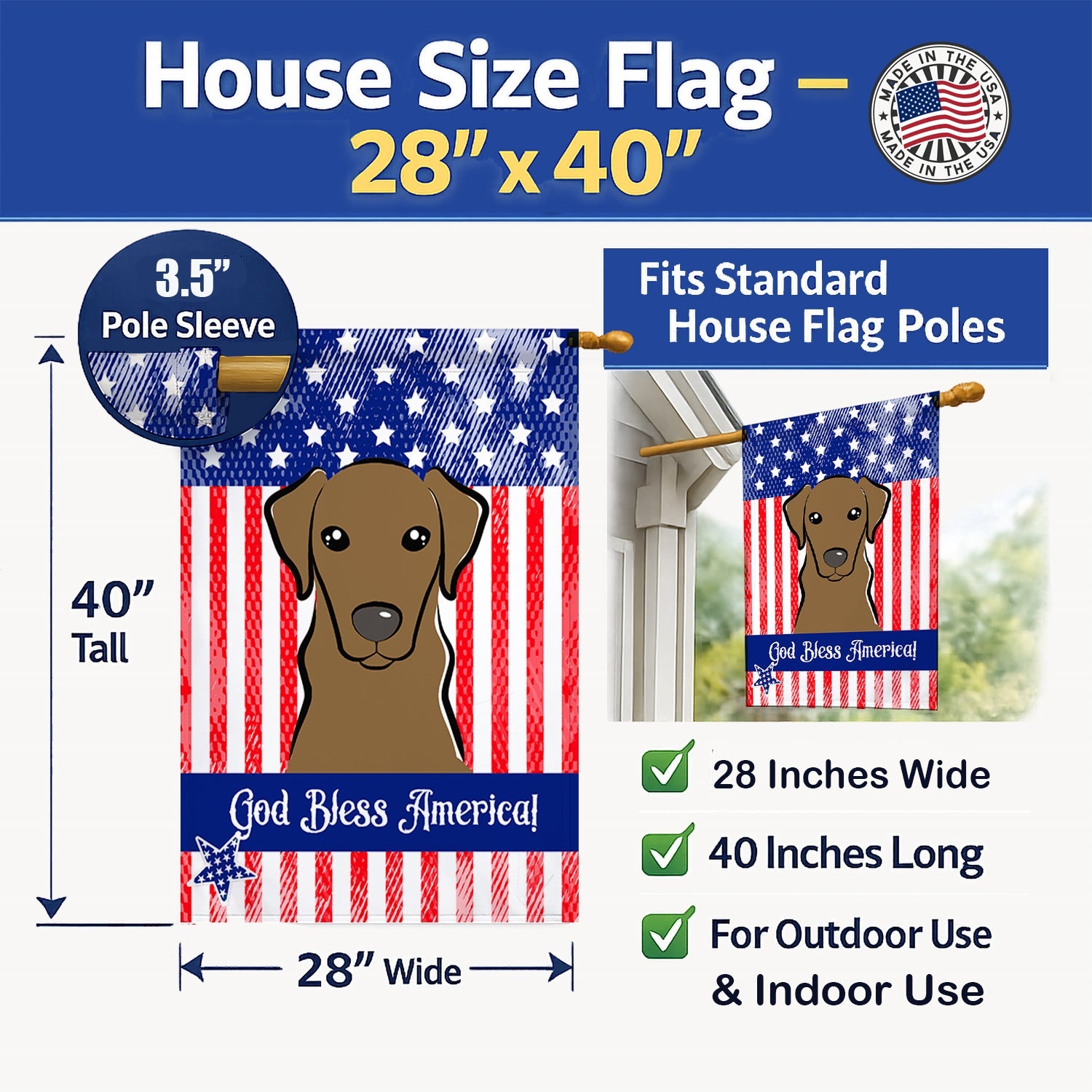 American Flag and Wirehaired Dachshund House Flag 28x40 Porch Sleeve Pole Decorative Outside Yard Banner Artwork Wall Hanging, Polyester