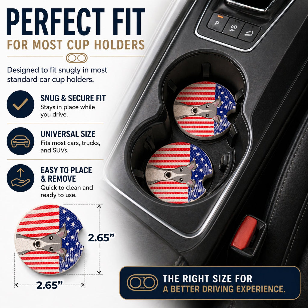 American Flag and Italian Greyhound Set of 2 Cup Holder Car Coasters Absorbent Round Sandstone Coasters Gifts for Men or Women, 2.5, Multicolor