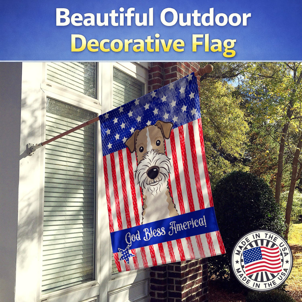 American Flag and Wire Haired Fox Terrier House Flag 28x40 Porch Sleeve Pole Decorative Outside Yard Banner Artwork Wall Hanging, Polyester