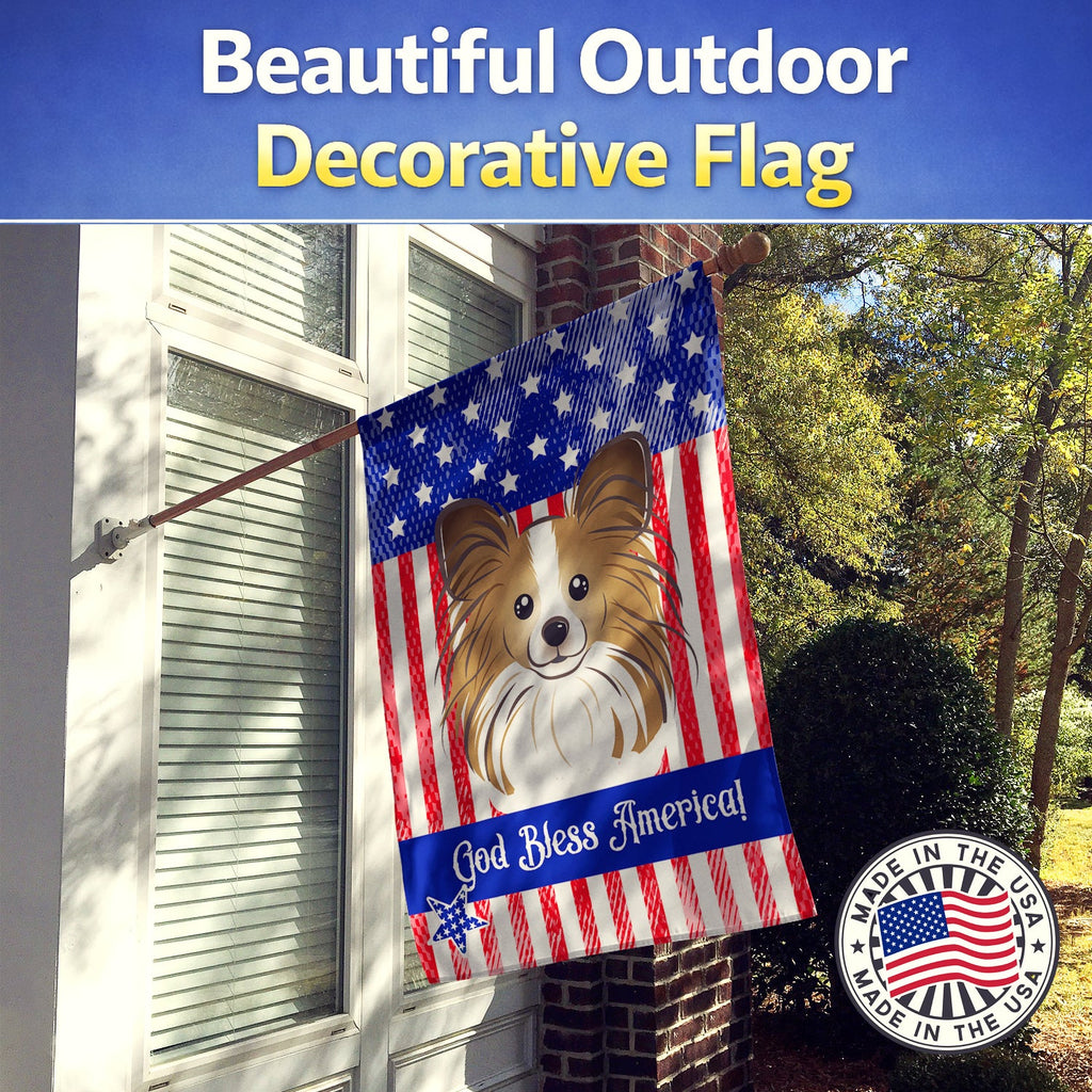American Flag and Papillon House Flag 28x40 Porch Sleeve Pole Decorative Outside Yard Banner Artwork Wall Hanging, Polyester
