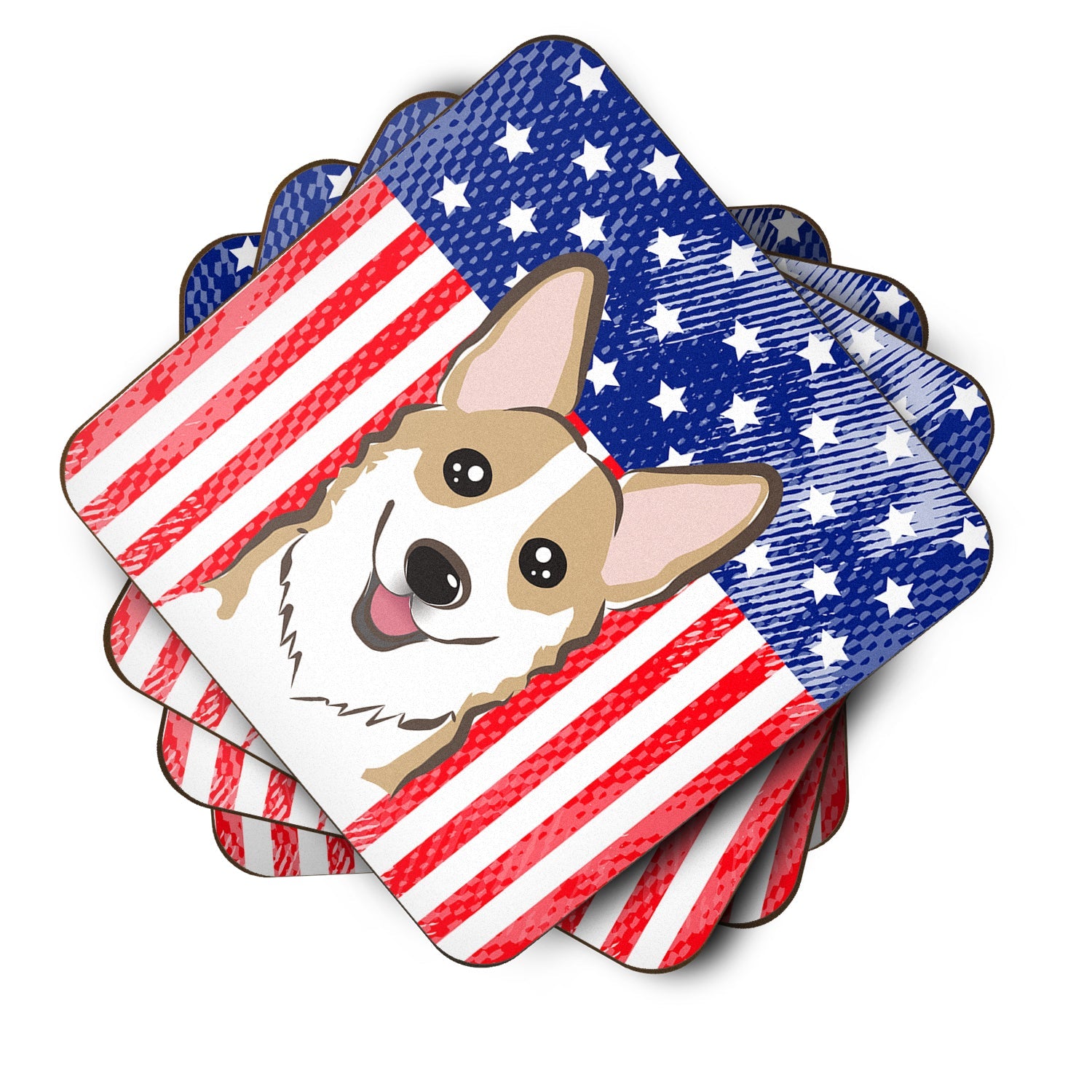 American Flag and Sable Corgi Foam Coasters Set of 4 Cup Coasters for Indoor Outdoor, Tabletop Protection, Anti Slip, Mouse pad Material
