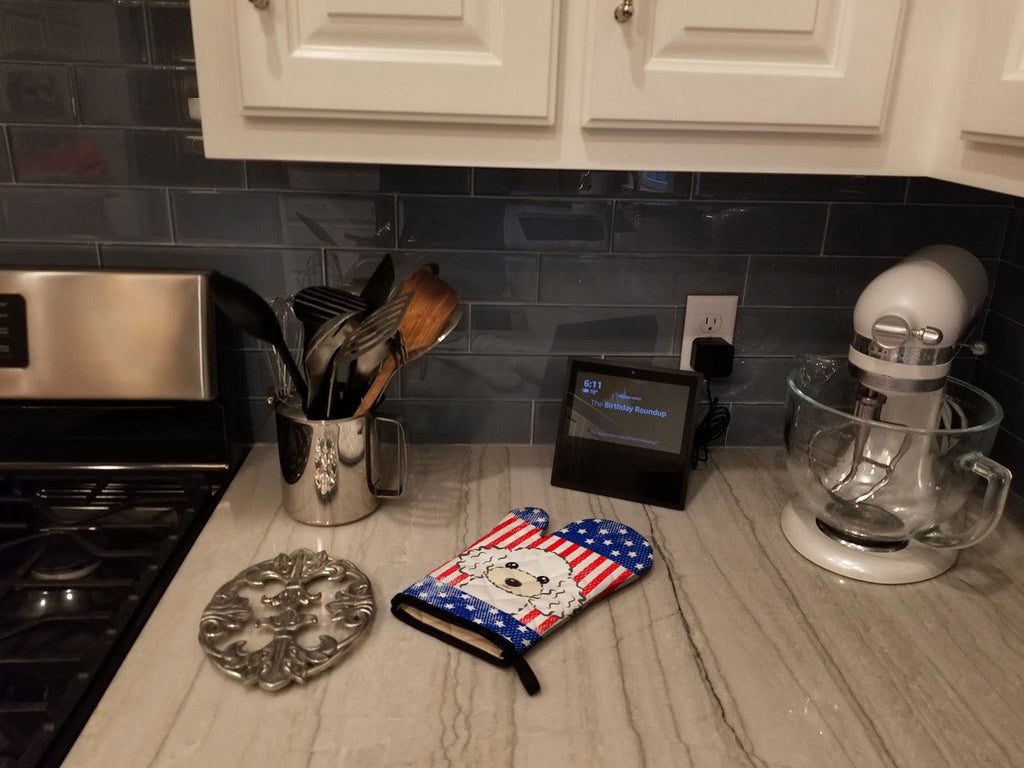 American Flag and White Poodle Oven Mitt Heat Resistant Thick Oven Mitt for Hot Pans and Oven, Kitchen Mitt Protect Hands, Cooking Baking Glove