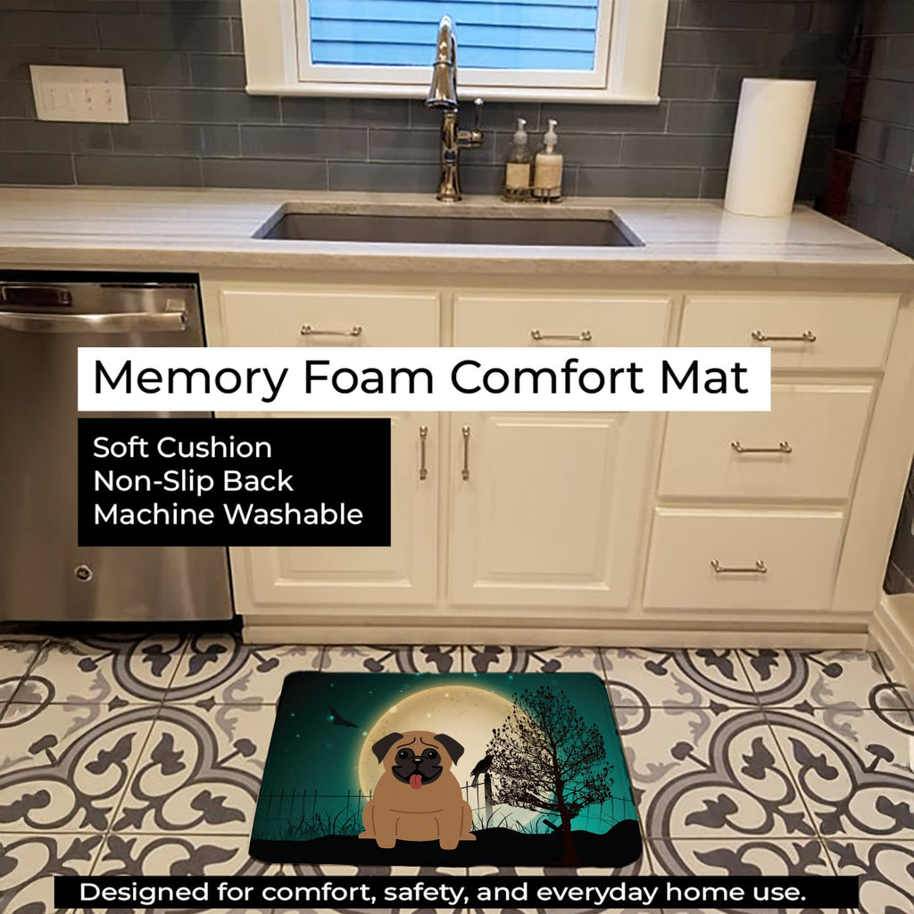 Halloween Scary Pug Brown Memory Foam Kitchen Mat Machine Washable Anti-Fatigue Cushion Comfort Bath or Kitchen Rug