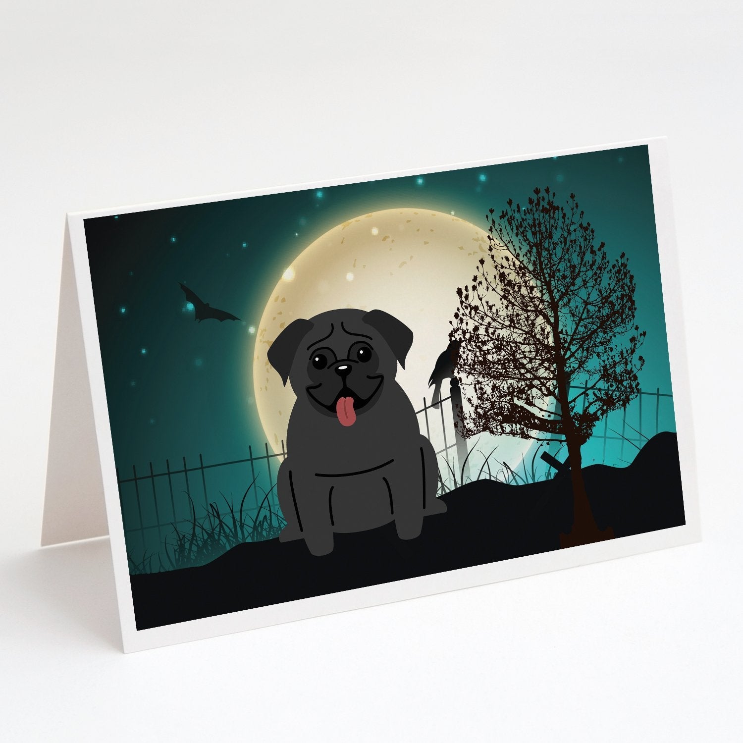 Halloween Scary Pug Black Greeting Cards Pack of 8 Blank Cards with Envelopes Whimsical A7 Size 5x7
