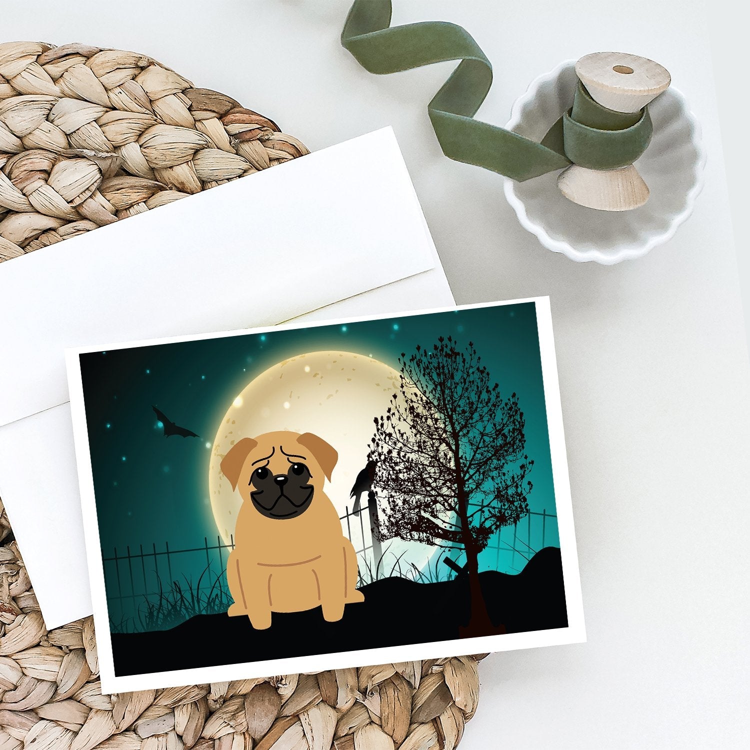 Halloween Scary Pug Brown Greeting Cards Pack of 8 Blank Cards with Envelopes Whimsical A7 Size 5x7