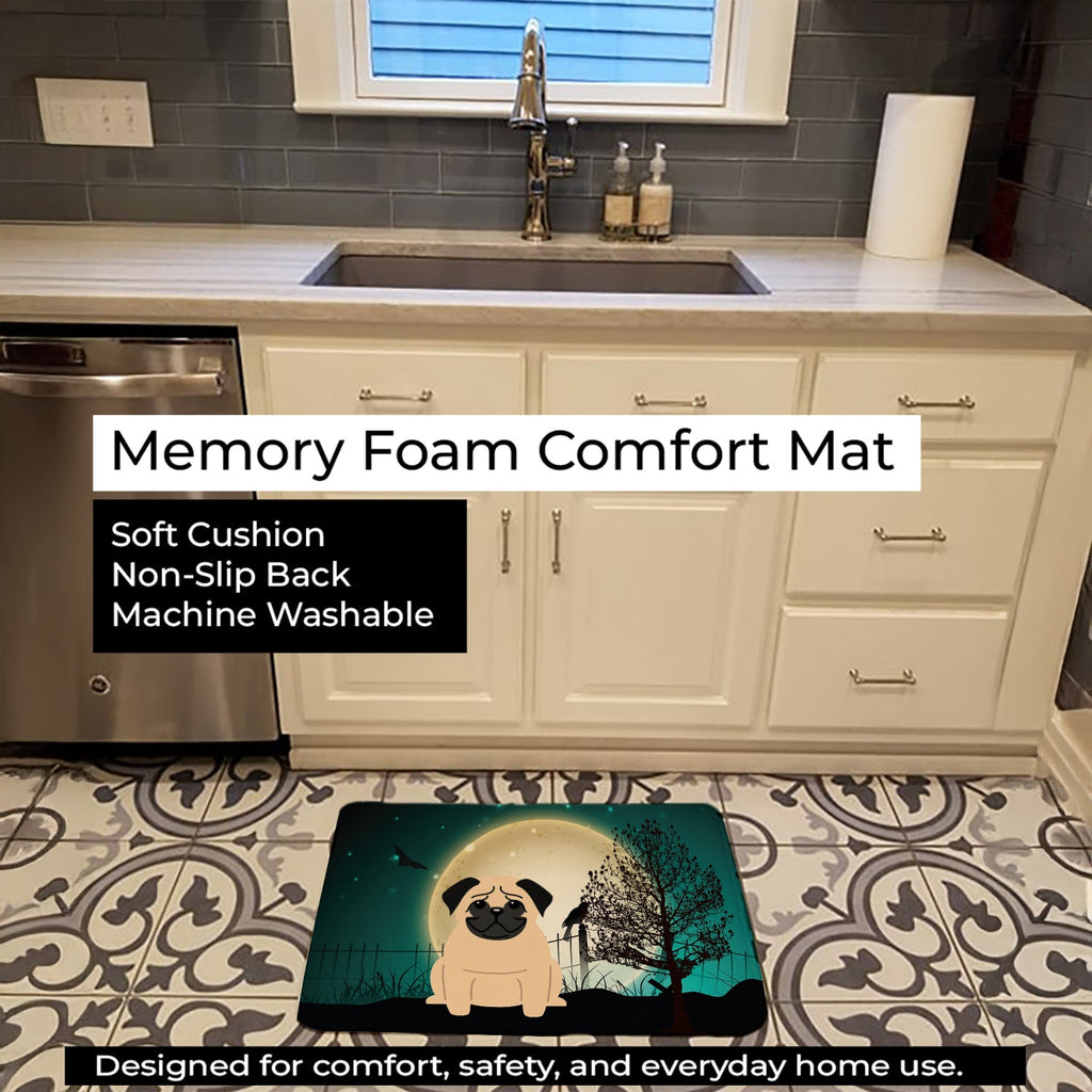 Halloween Scary Pug Fawn Memory Foam Kitchen Mat Machine Washable Anti-Fatigue Cushion Comfort Bath or Kitchen Rug