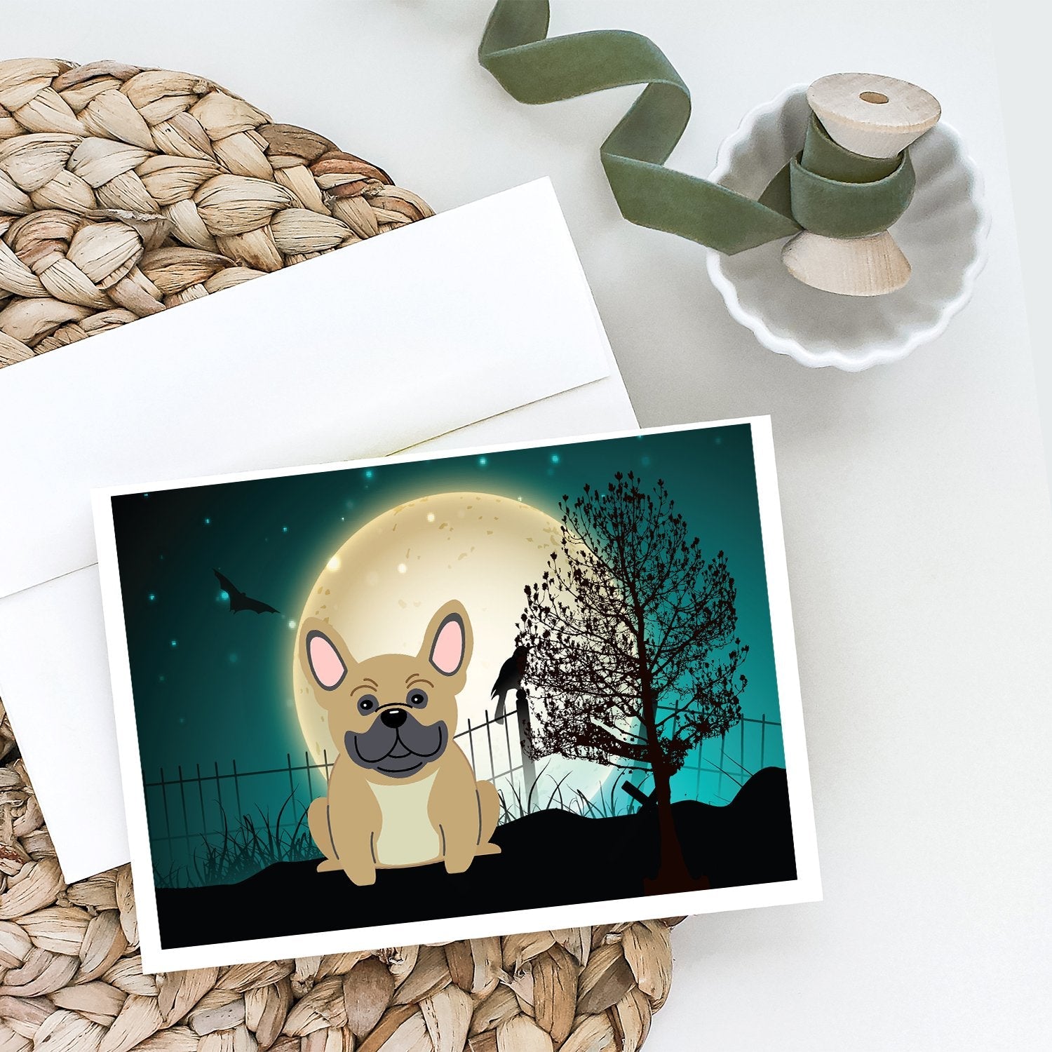 Halloween Scary French Bulldog Cream Greeting Cards Pack of 8 Blank Cards with Envelopes Whimsical A7 Size 5x7