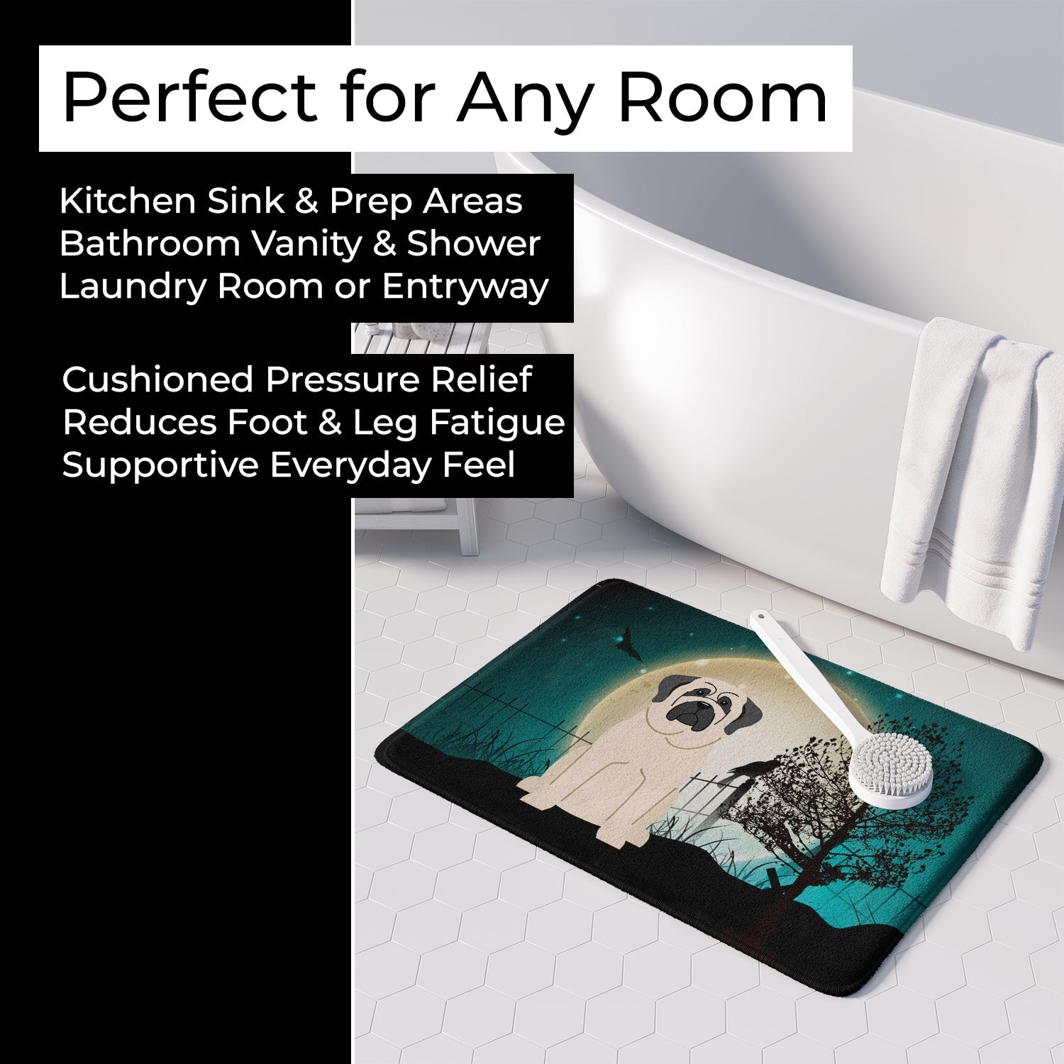 Halloween Scary Mastiff White Memory Foam Kitchen Mat Machine Washable Anti-Fatigue Cushion Comfort Bath or Kitchen Rug
