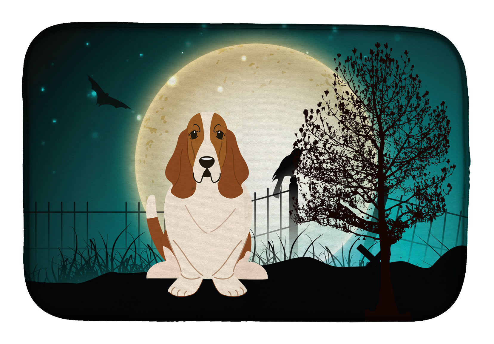 Halloween Scary Basset Hound Dish Drying Mat Absorbent Dish Drying Mat Pad for Kitchen Counter Dish Drainer Mat for Countertop, 14 x 21", Multicolor
