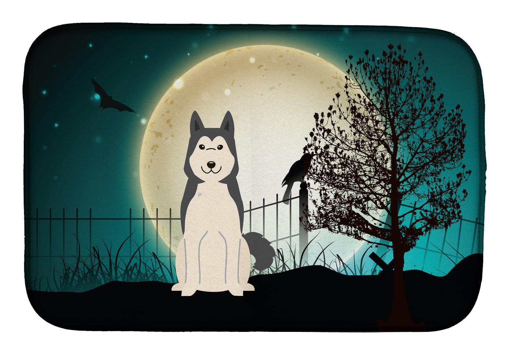 Halloween Scary West Siberian Laika Spitz Dish Drying Mat Absorbent Dish Drying Mat Pad for Kitchen Counter Dish Drainer Mat for Countertop, 14 x 21", Multicolor
