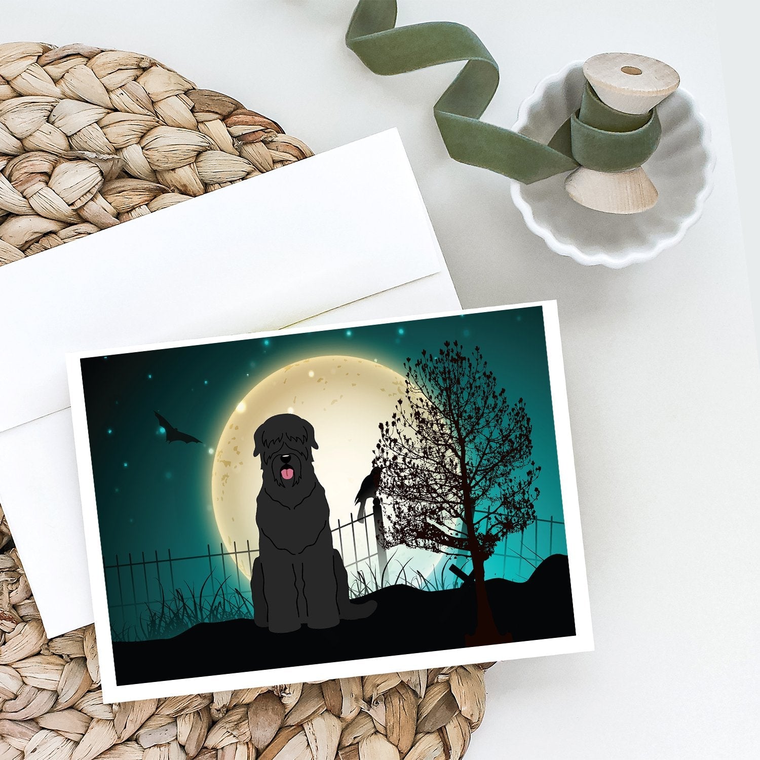 Halloween Scary Black Russian Terrier Greeting Cards Pack of 8 Blank Cards with Envelopes Whimsical A7 Size 5x7