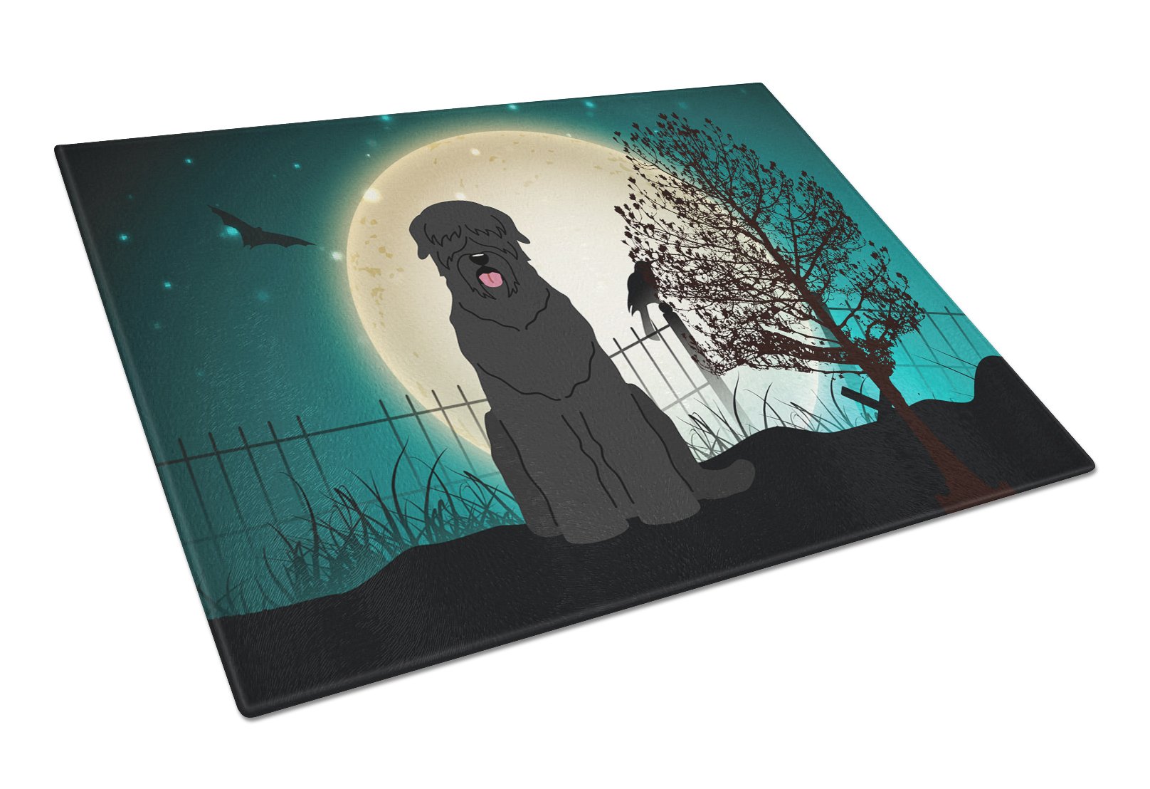 Halloween Scary Black Russian Terrier Cutting Board Tempered Glass Kitchen Cutting Surface, Heat Resistant Chopping, Non-Slip Feet, Food Prep & Serving