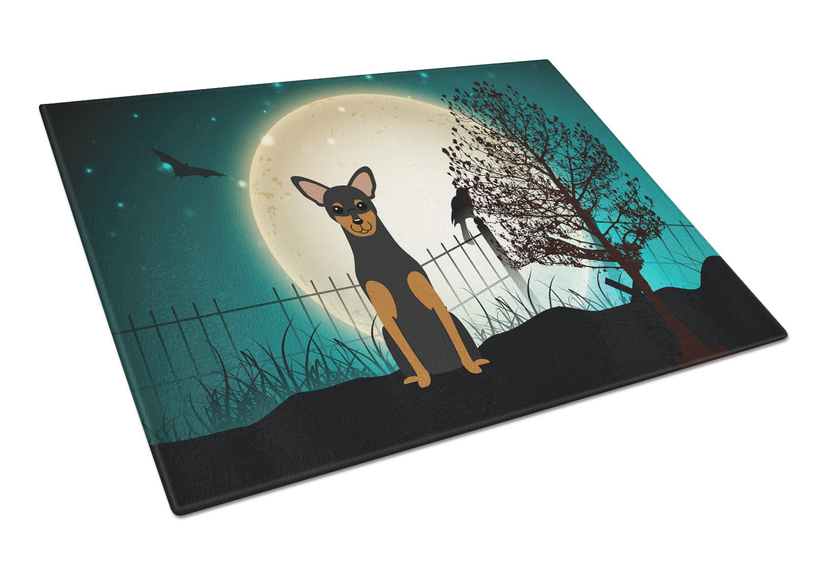 Halloween Scary Manchester Terrier Cutting Board Tempered Glass Kitchen Cutting Surface, Heat Resistant Chopping, Non-Slip Feet, Food Prep & Serving