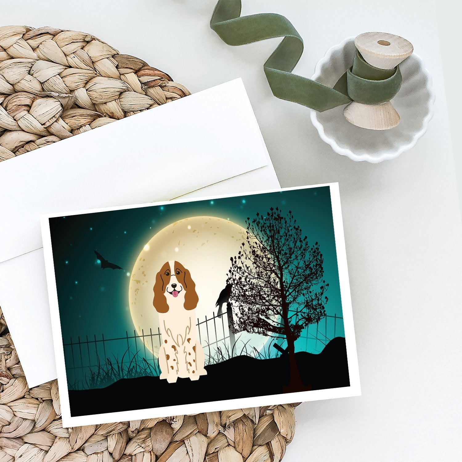 Halloween Scary Russian Spaniel Greeting Cards Pack of 8 Blank Cards with Envelopes Whimsical A7 Size 5x7