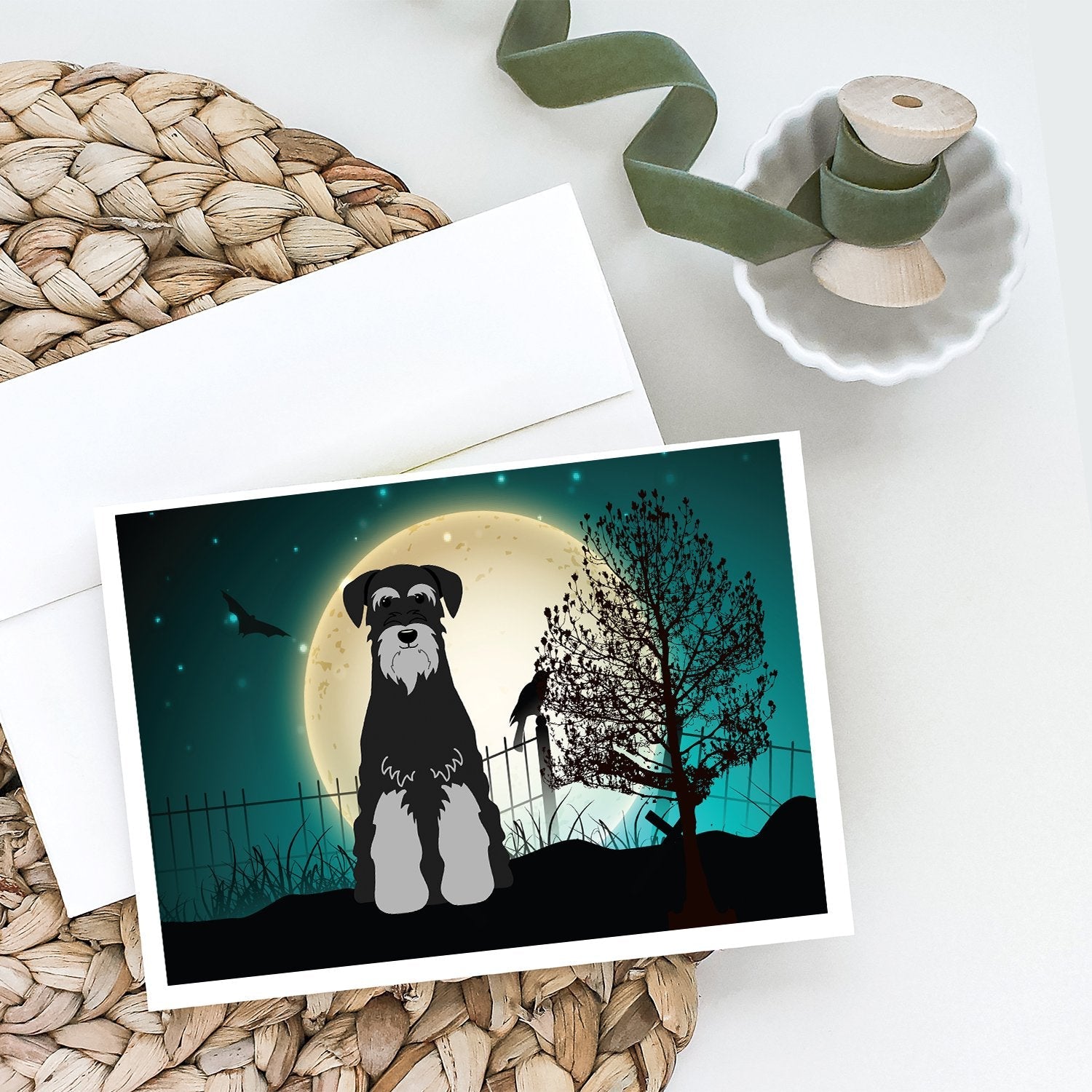 Halloween Scary Standard Schnauzer Black Grey Greeting Cards Pack of 8 Blank Cards with Envelopes Whimsical A7 Size 5x7