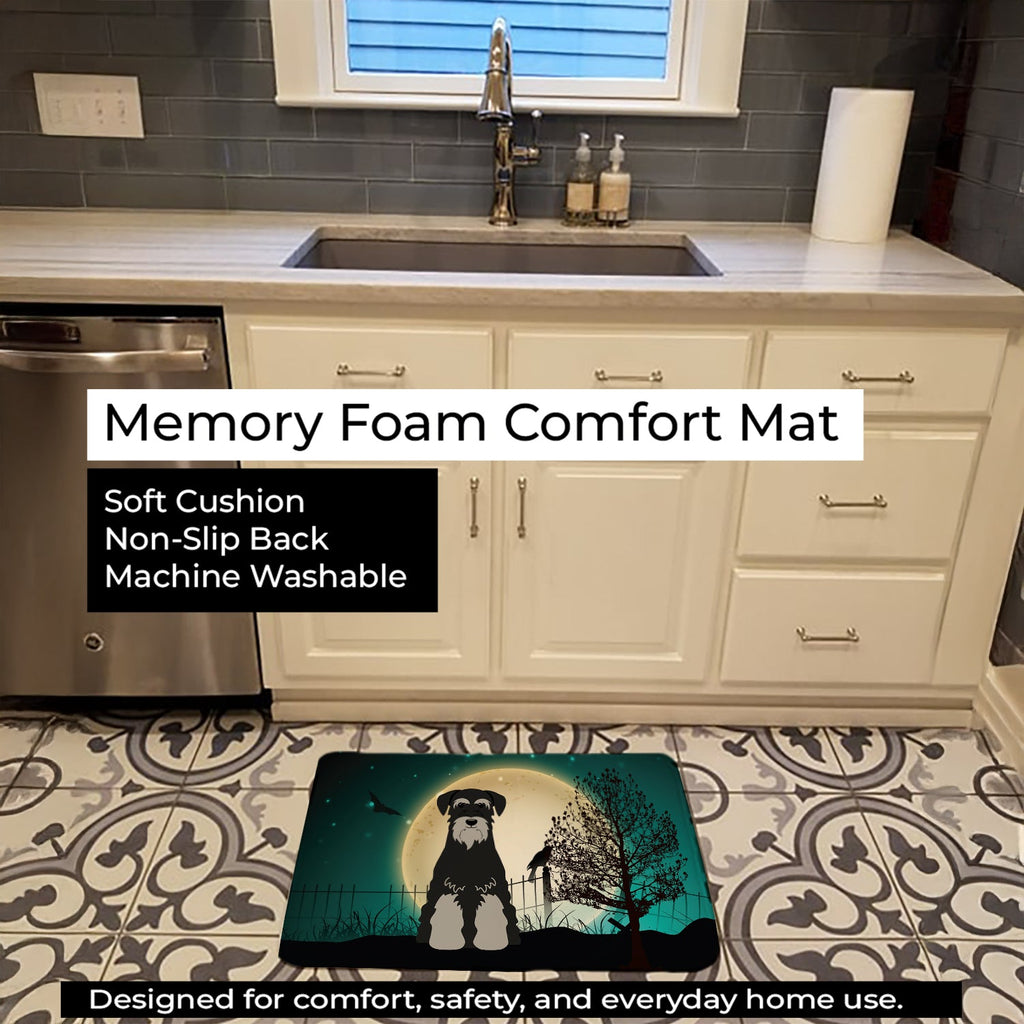 Halloween Scary Standard Schnauzer Black Grey Memory Foam Kitchen Mat Machine Washable Anti-Fatigue Cushion Comfort Bath or Kitchen Rug