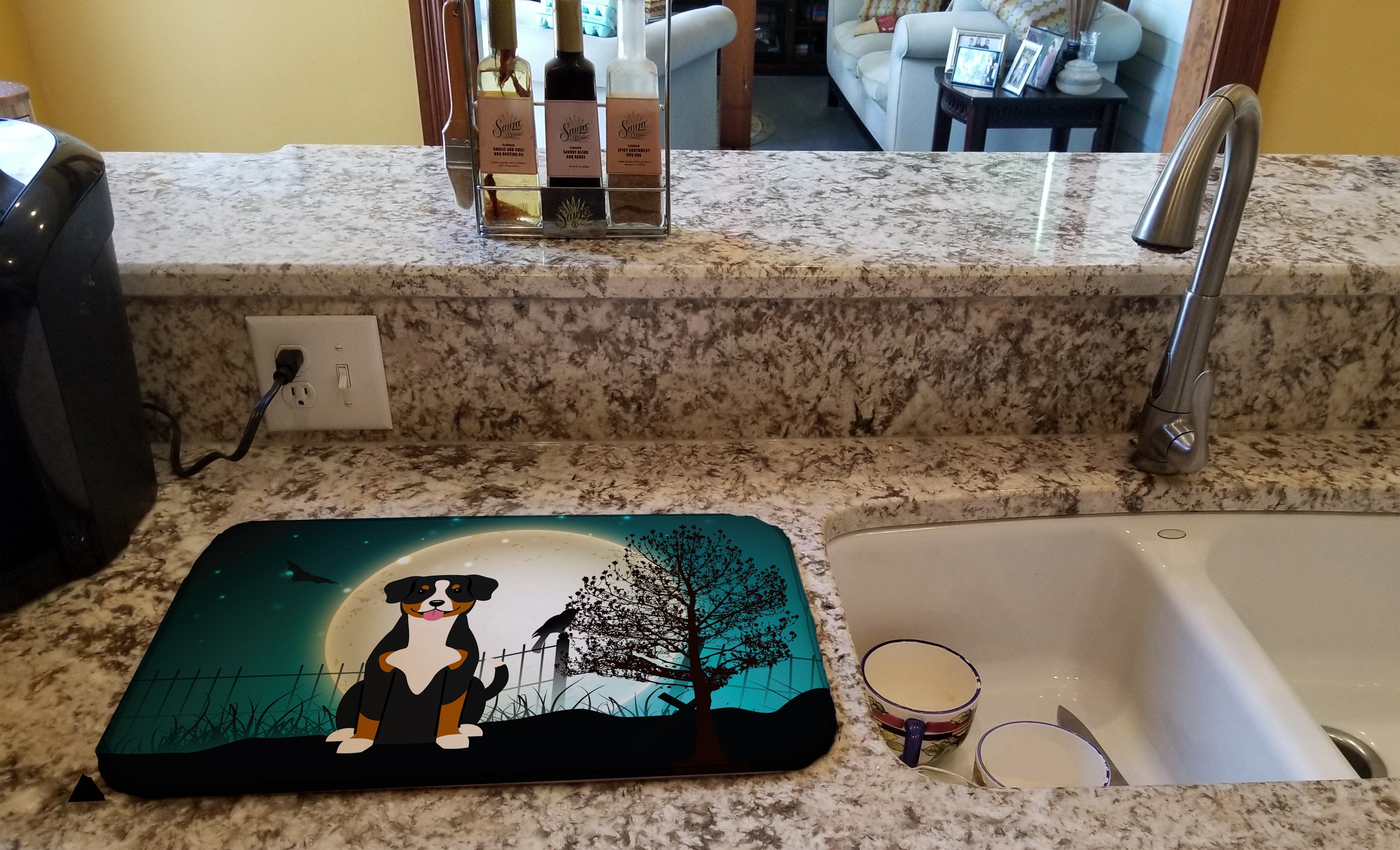 Halloween Scary Entlebucher Dish Drying Mat Absorbent Dish Drying Mat Pad for Kitchen Counter Dish Drainer Mat for Countertop, 14 x 21", Multicolor