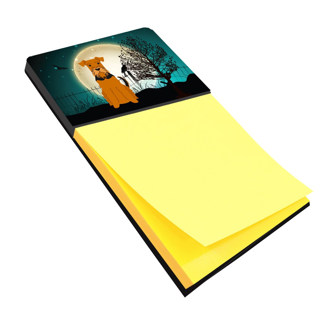 Halloween Scary Airedale Watercolor Sticky Note Holder Refillable Dispenser Desk Accessory 3x3 Pad Gift