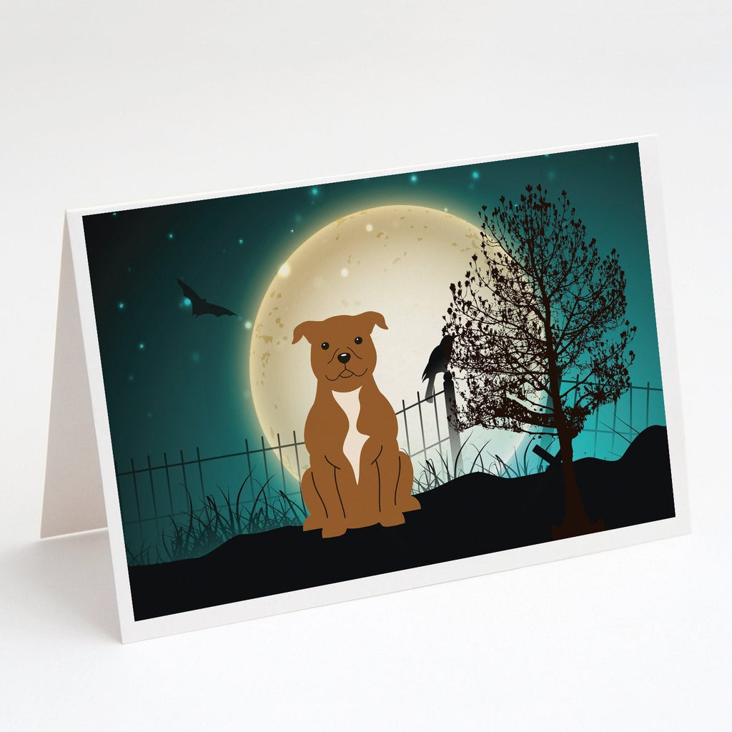 Halloween Scary Staffordshire Bull Terrier Brown Greeting Cards Pack of 8 Blank Cards with Envelopes Whimsical A7 Size 5x7