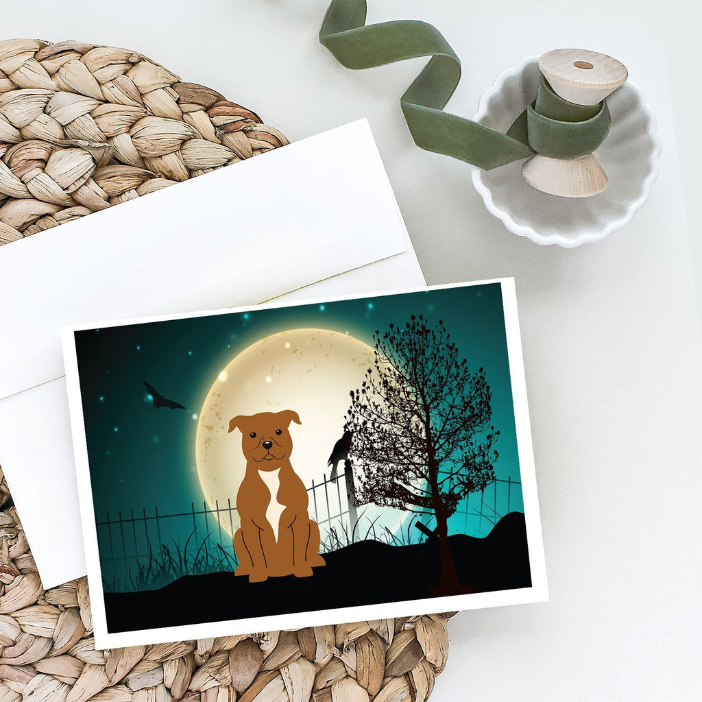 Halloween Scary Staffordshire Bull Terrier Brown Greeting Cards Pack of 8 Blank Cards with Envelopes Whimsical A7 Size 5x7