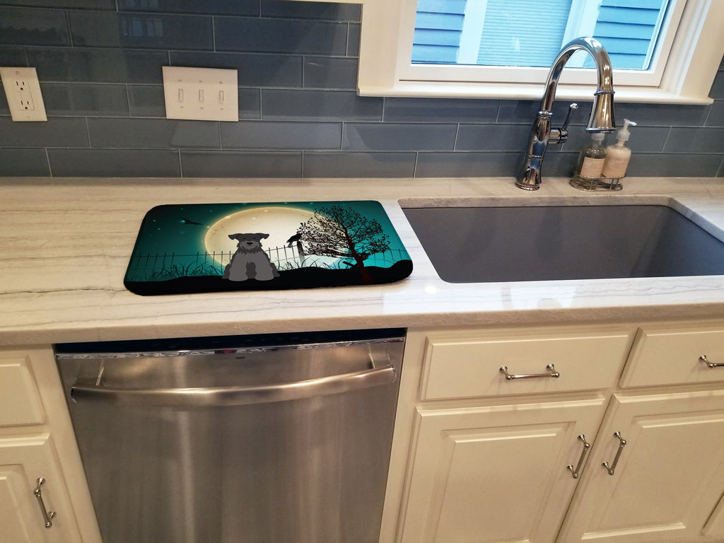 Halloween Scary Miniature Schnauzer Black Dish Drying Mat Absorbent Dish Drying Mat Pad for Kitchen Counter Dish Drainer Mat for Countertop, 14 x 21", Multicolor