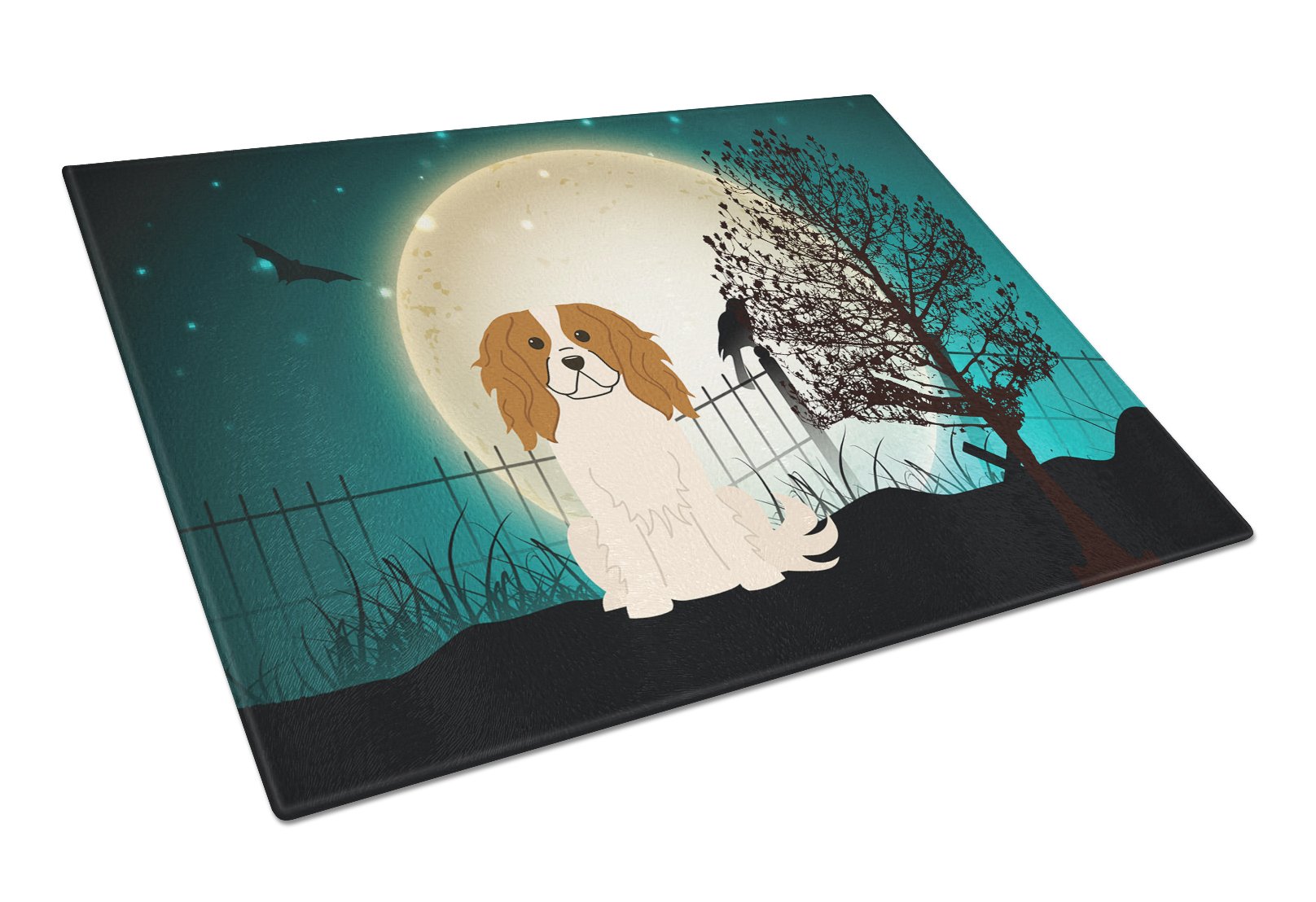 Halloween Scary Cavalier Spaniel Cutting Board Tempered Glass Kitchen Cutting Surface, Heat Resistant Chopping, Non-Slip Feet, Food Prep & Serving