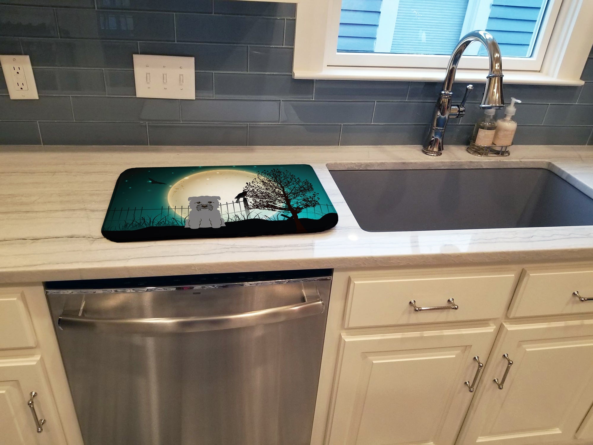 Halloween Scary Glen of Imal Grey Dish Drying Mat Absorbent Dish Drying Mat Pad for Kitchen Counter Dish Drainer Mat for Countertop, 14 x 21", Multicolor