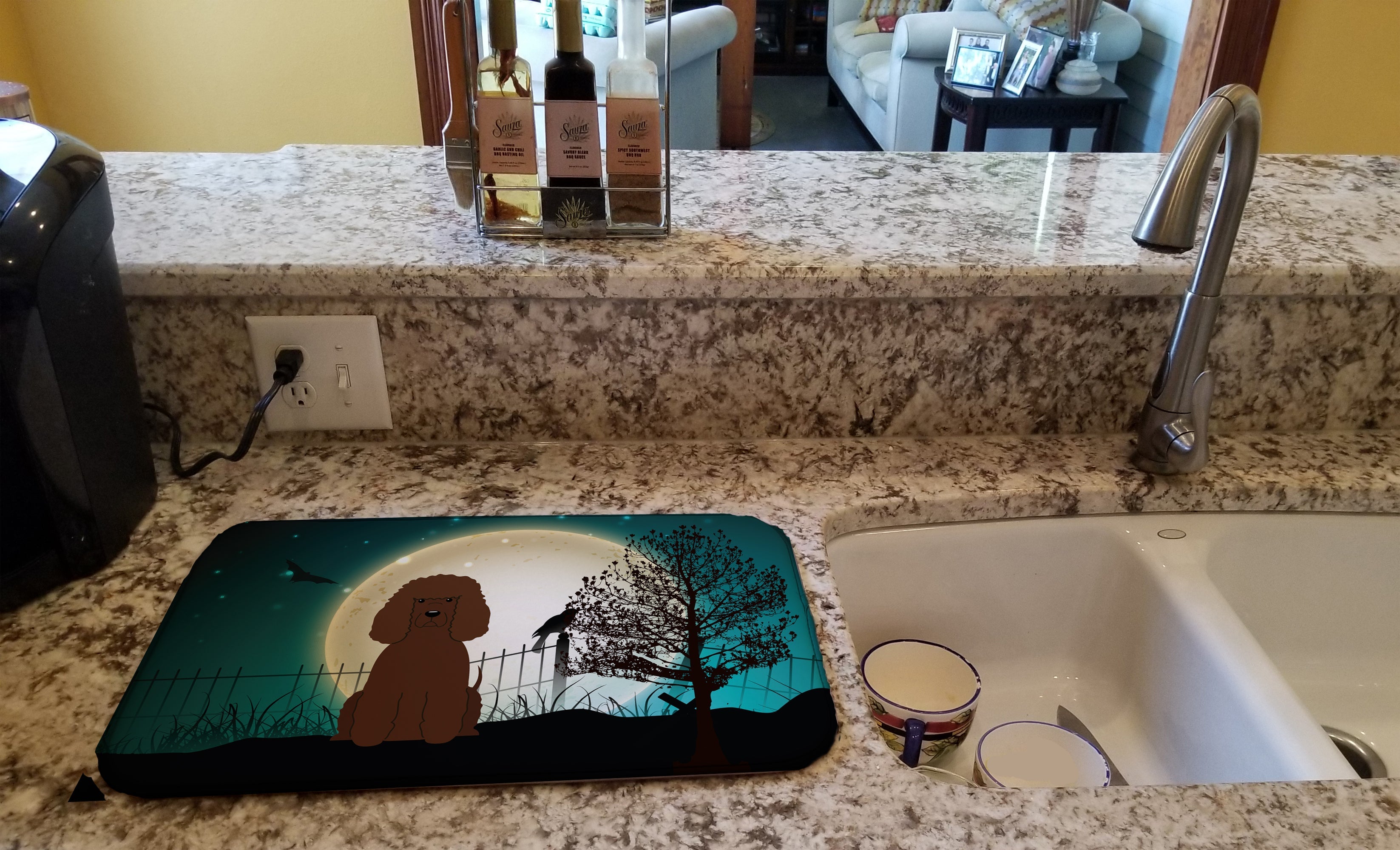 Halloween Scary Irish Water Spaniel Dish Drying Mat Absorbent Dish Drying Mat Pad for Kitchen Counter Dish Drainer Mat for Countertop, 14 x 21", Multicolor